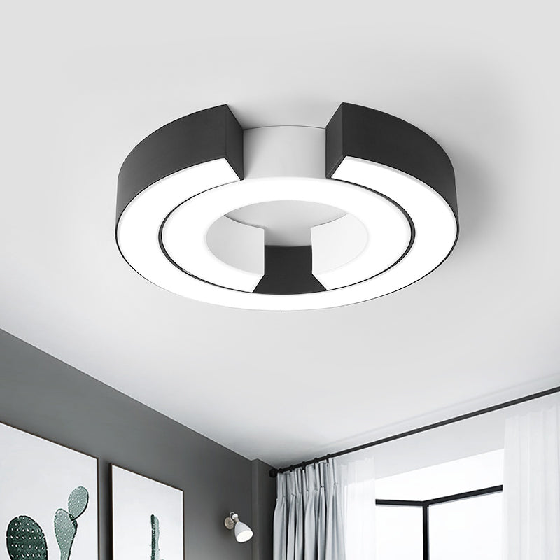 Black Double C Shaped Ceiling Mount Light Fixture Simple Metal LED Flush Mount Lamp for Office in Warm/White, 19.5"/23.5" Wide