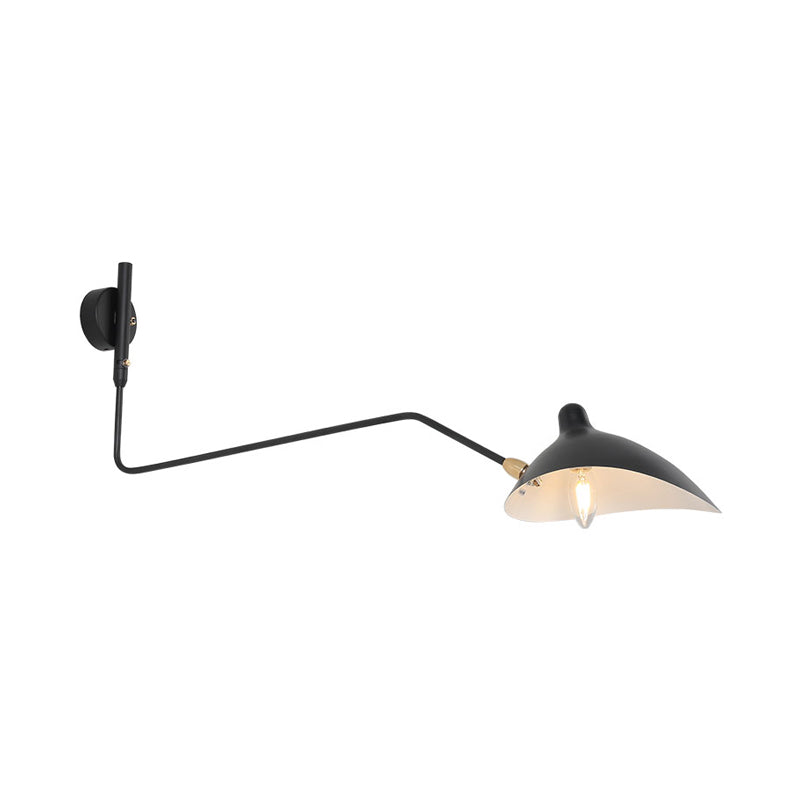 1/2-Light Living Room Wall Sconce with Curved Arm Metallic Shade Modern Style Black/White Wall Mounted Lamp