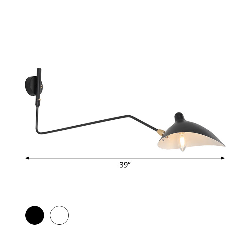 1/2-Light Living Room Wall Sconce with Curved Arm Metallic Shade Modern Style Black/White Wall Mounted Lamp