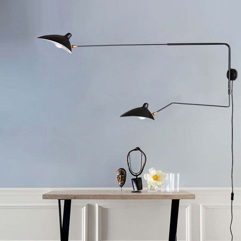 1/2-Light Living Room Wall Sconce with Curved Arm Metallic Shade Modern Style Black/White Wall Mounted Lamp