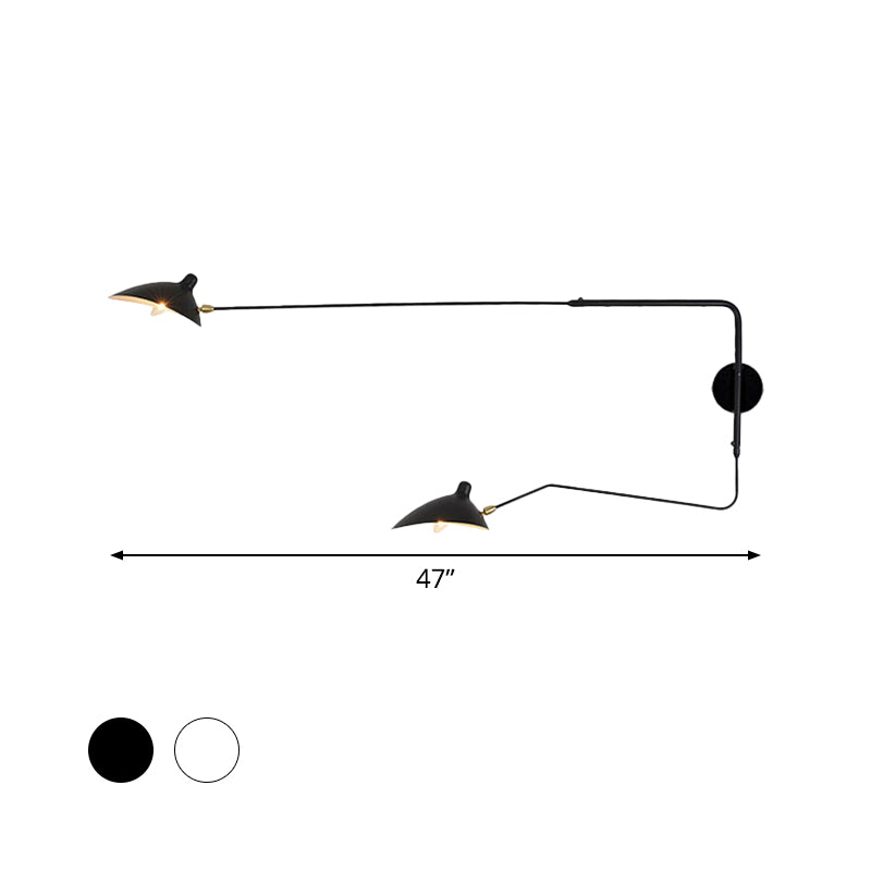 1/2-Light Living Room Wall Sconce with Curved Arm Metallic Shade Modern Style Black/White Wall Mounted Lamp