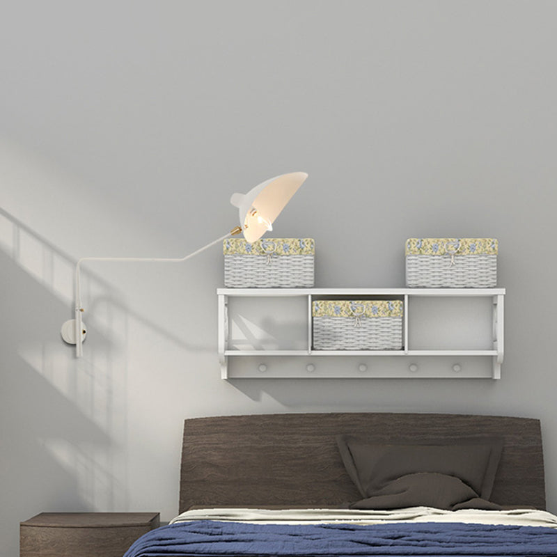 1/2-Light Living Room Wall Sconce with Curved Arm Metallic Shade Modern Style Black/White Wall Mounted Lamp