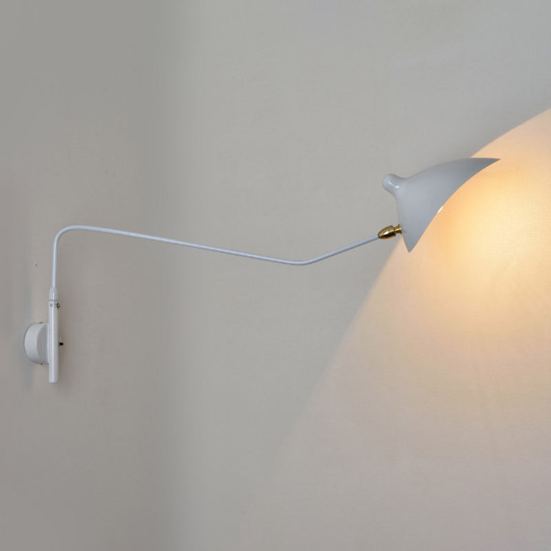 1/2-Light Living Room Wall Sconce with Curved Arm Metallic Shade Modern Style Black/White Wall Mounted Lamp