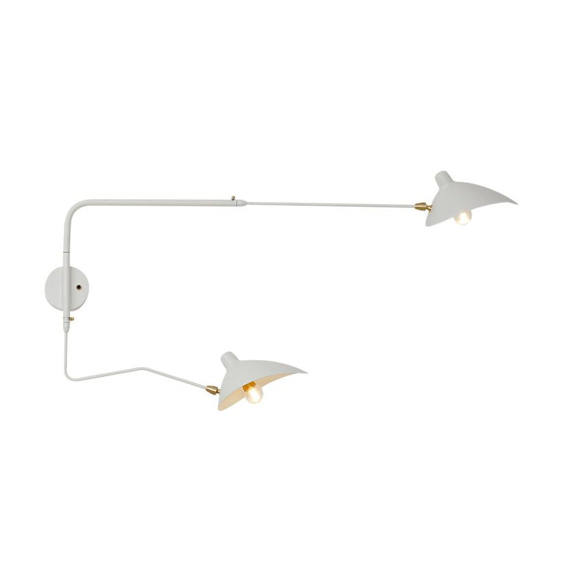 1/2-Light Living Room Wall Sconce with Curved Arm Metallic Shade Modern Style Black/White Wall Mounted Lamp