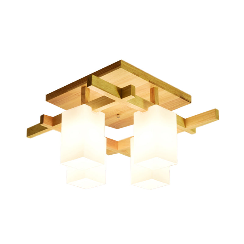 Milk Glass Cuboid Ceiling Lamp Contemporary 4/6/8 Lights LED Flush Ceiling Light in White for Living Room