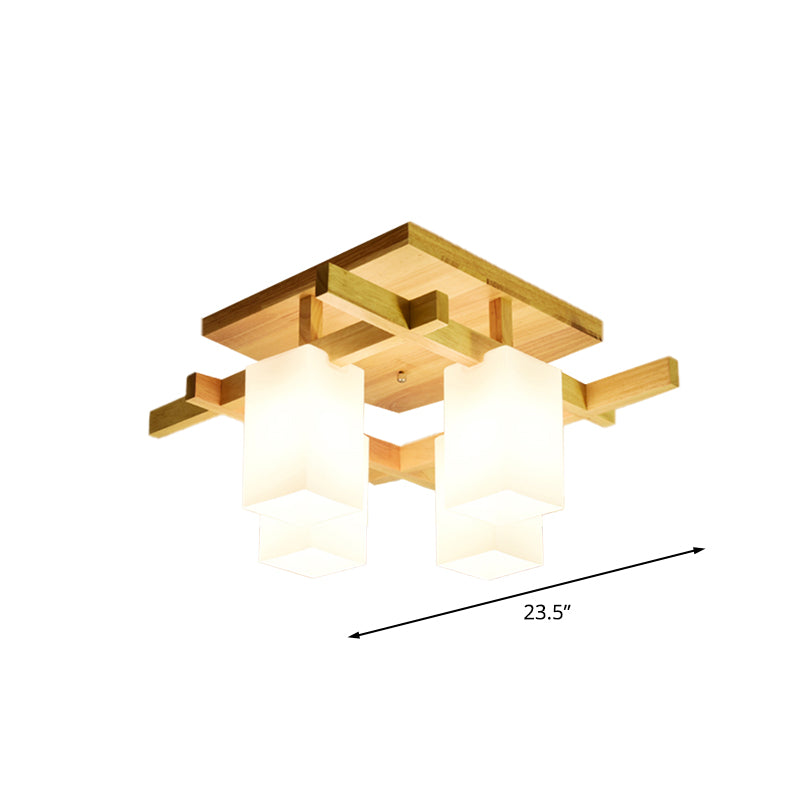 Milk Glass Cuboid Ceiling Lamp Contemporary 4/6/8 Lights LED Flush Ceiling Light in White for Living Room