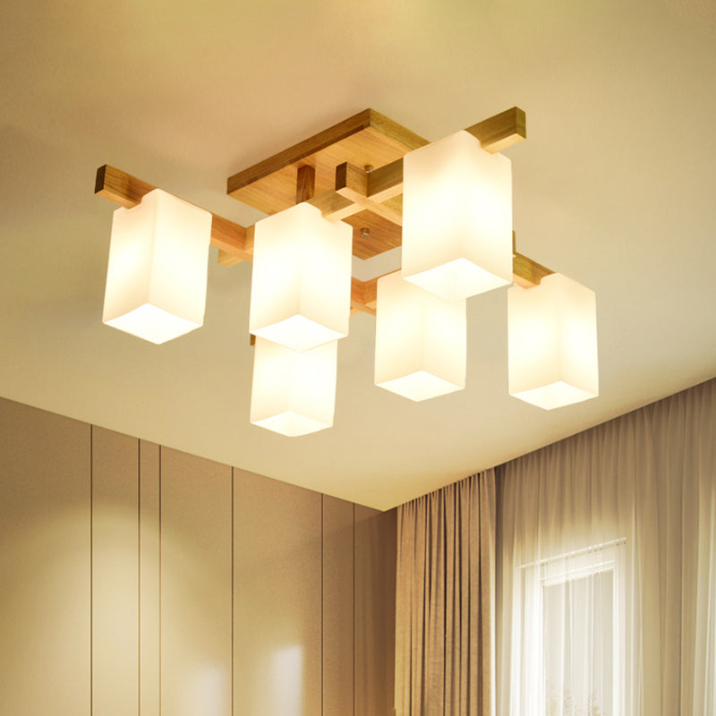Milk Glass Cuboid Ceiling Lamp Contemporary 4/6/8 Lights LED Flush Ceiling Light in White for Living Room