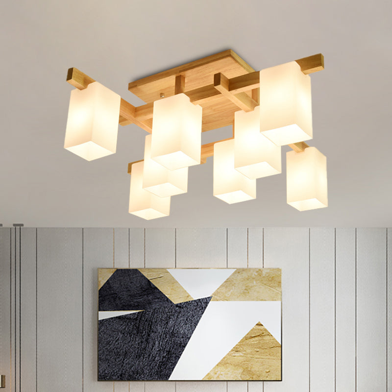 Milk Glass Cuboid Ceiling Lamp Contemporary 4/6/8 Lights LED Flush Ceiling Light in White for Living Room