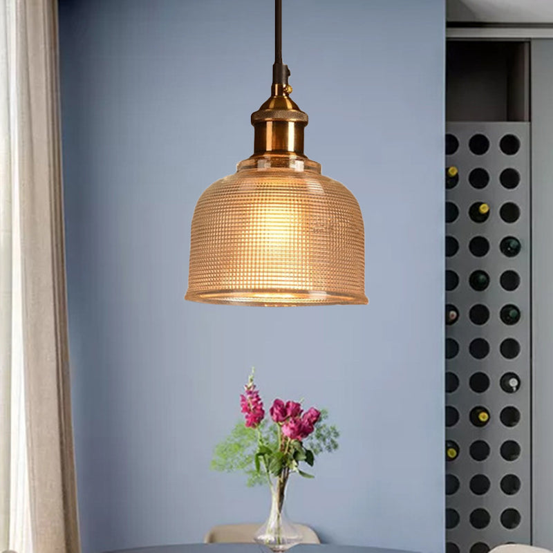 Traditional Cup Shaped Pendant Light Ridged Glass 1 Light Hanging Lamp for Balcony Kitchen