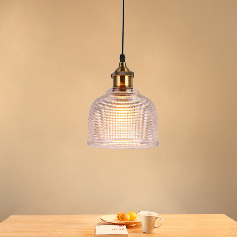 Traditional Cup Shaped Pendant Light Ridged Glass 1 Light Hanging Lamp for Balcony Kitchen