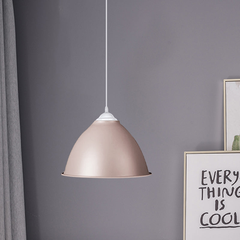 Industrial Dome Shade Pendant Light 1 Light Aluminum Ceiling Fixture in Frosted Green/Yellow for Dining Room