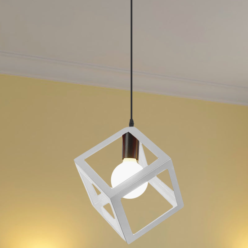 1 lampe à suspension légère avec une nuance à cage cubique Metal Loft Style Dining Pendant Light en rouge / bleu / vert