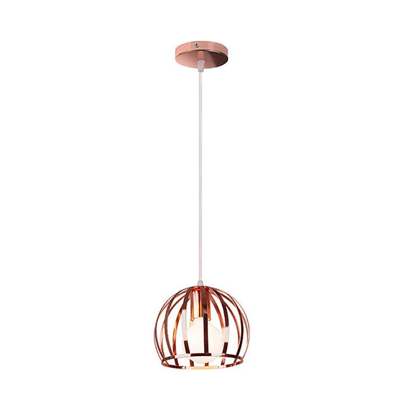 Metall Roségold Hanging Fixture Globaler Käfig Schatten 1 Kopf Retro Stylische Anhängerlampe für Küche
