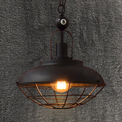 1 Light Barn Wire Cage Pendant Lamp Industrial Stylish Black Finish Metal Ceiling Fixture for Restaurant