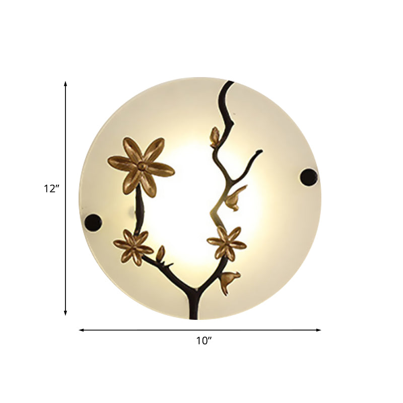 Flower Branch Bedside Mural Wall Lamp Opal Frosted Glass LED Asia Wall Mounted Light in Gold