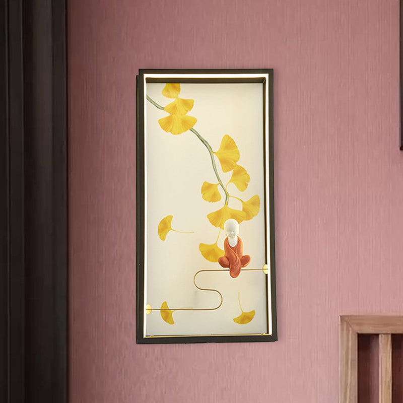 Azië Zen en Ginkgo Leaf LED SCRYC Licht Acryl Slaapkamer Led Wand Mount Mural Lamp in geel
