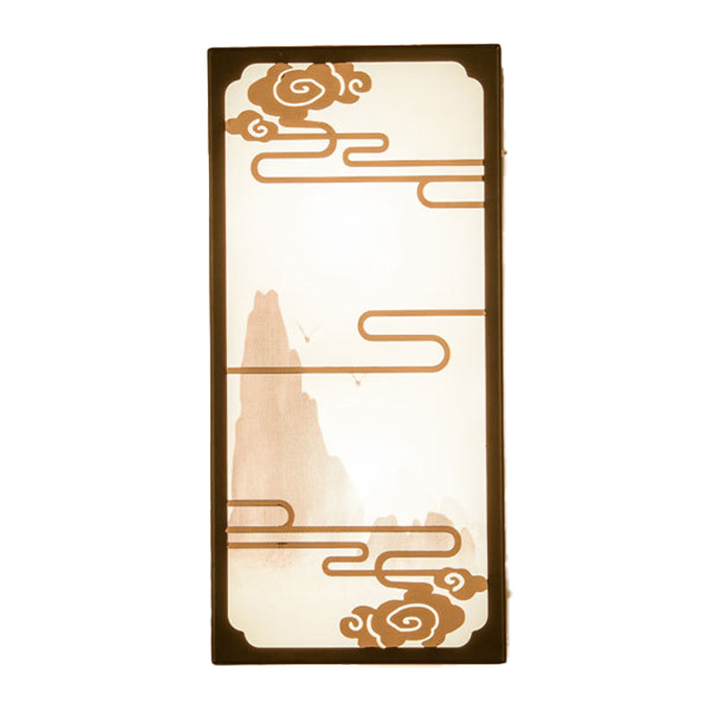 Cloud Patterned Box Mural Light Asian Fabric 2-Light Black Wall Mounted Lamp for Bedroom