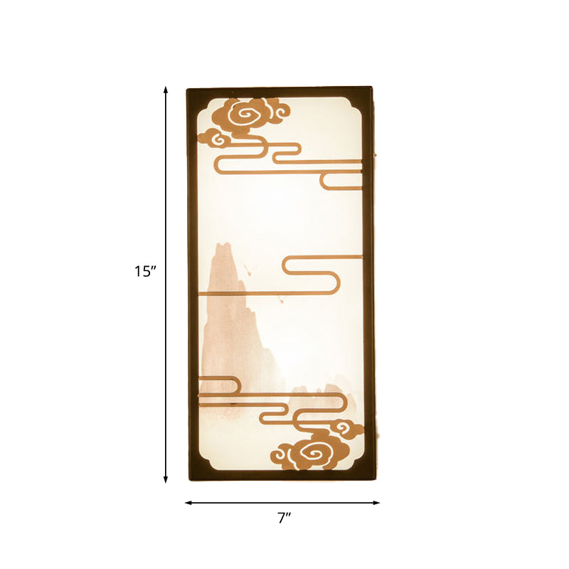 Cloud Patterned Box Mural Light Asian Fabric 2-Light Black Wall Mounted Lamp for Bedroom