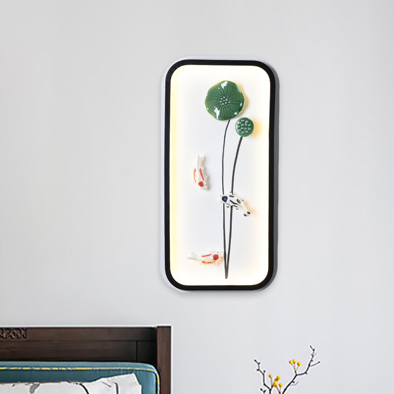 Hand-Worked Lotus Leaf Ceramic Mural Lamp Chinese Green Flush Mount Wall Light for Decoration