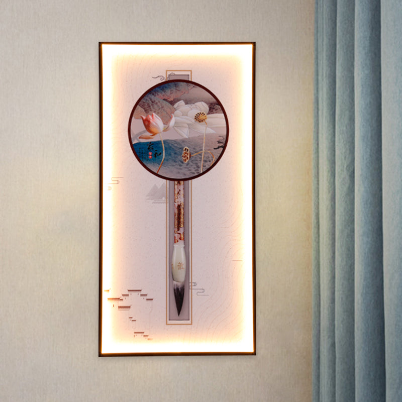 Dragón asiático/lotus LED Mural Diconce Comedor comedor Montaje de pared decorativo en negro