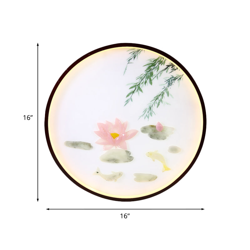 Pink Lotus Mural Wall Lighting Ideas Asian Acrylic Integrated LED Flush Mount Wall Sconce
