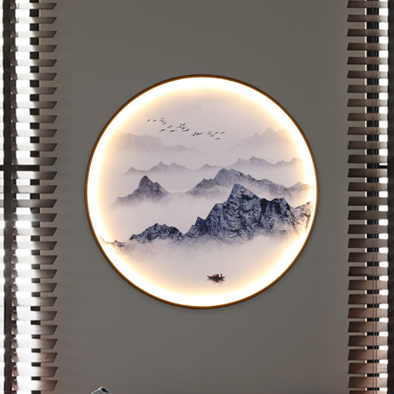 Blue Foggy Mountain Wall Mural Light Asia Aluminum LED Wall Mounted Lighting for Living Room Decoration
