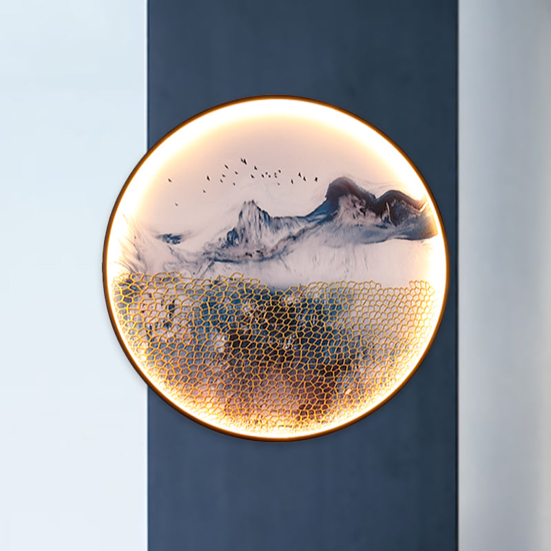 Blue Foggy Mountain Wall Mural Light Asia Aluminum LED Wall Mounted Lighting for Living Room Decoration