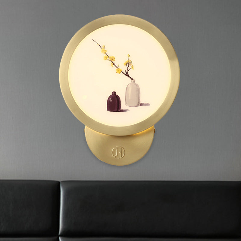 Flower Pot Bedside Wall Mount Mural Lamp Acrylic Minimalist LED Wall Lighting Fixture in Gold