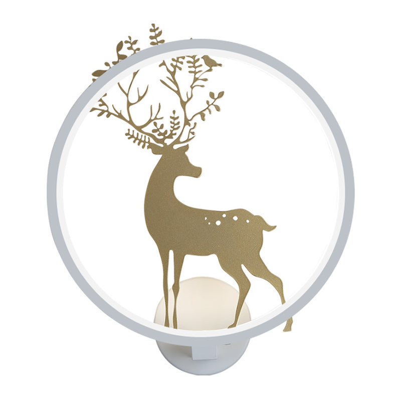 Gold Deer Decorative Wall Lamp Nordic LED Aluminum Mural Light Fixture with Black/White Glowing Hook
