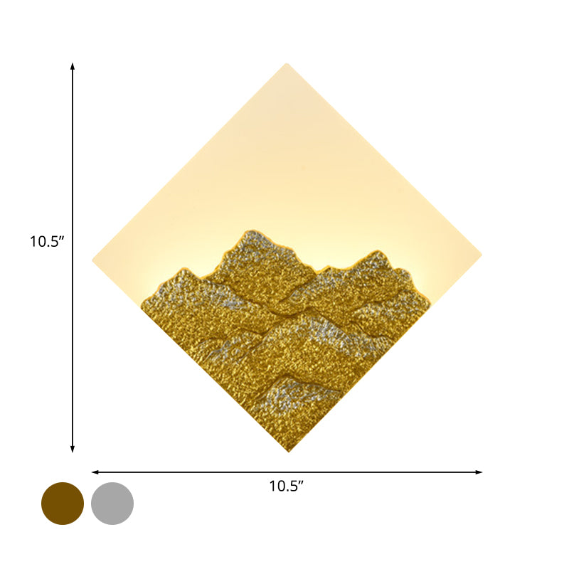 Mountain Patterned Rhombus Mural Lighting Modern Style Acrylic Silver/Gold LED Wall Sconce for Bedroom