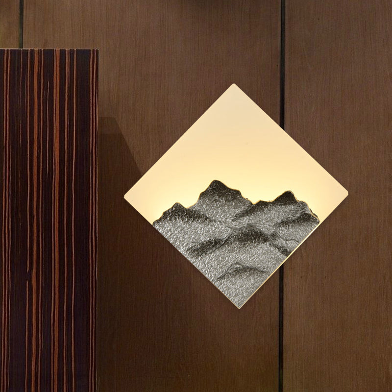 Mountain Patterned Rhombus Mural Lighting Modern Style Acrylic Silver/Gold LED Wall Sconce for Bedroom