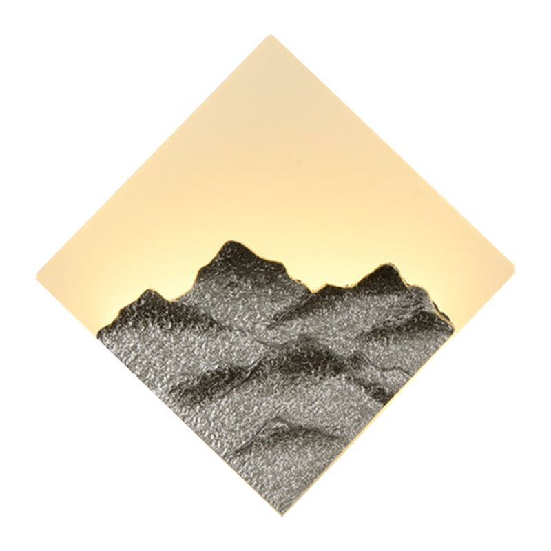 Mountain Patterned Rhombus Mural Lighting Modern Style Acrylic Silver/Gold LED Wall Sconce for Bedroom