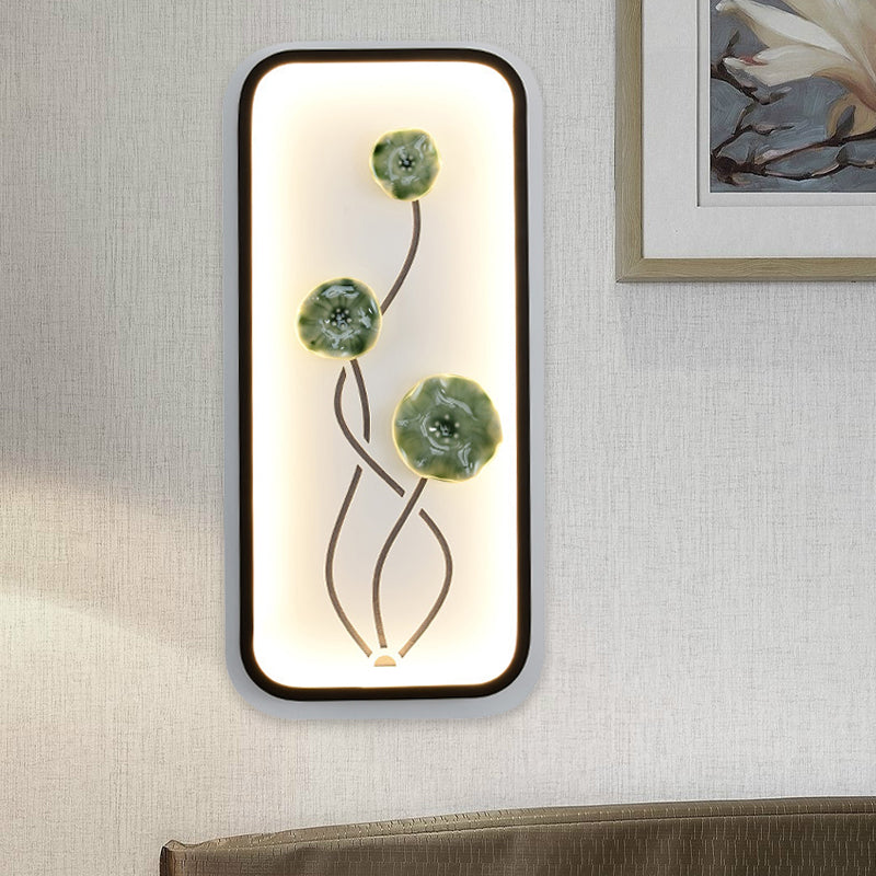Ceramic Lotus Leaves/Blossom Mural Lamp Chinese Black-Green/Red LED Wall Mounted Light Fixture for Family Room
