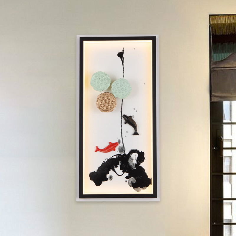 Pintura de tinta china Mural Light Fabric Sent Sent Senting Lighting Fexecture en negro