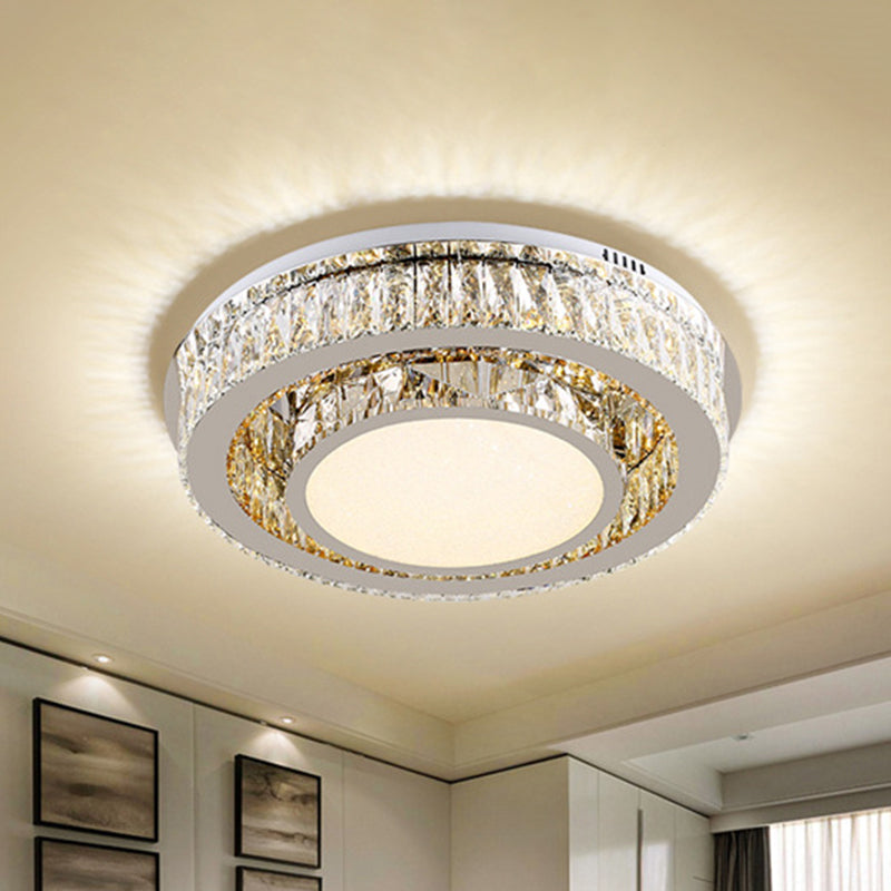 Lampada da soffitto a incasso Drum Apparecchio di illuminazione a LED con prismi di cristallo smussati contemporanei in nichel