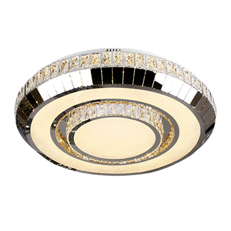 Stainless Steel LED Flush Mount Ceiling Light Simple Beveled Glass Crystal Round Lighting Fixture