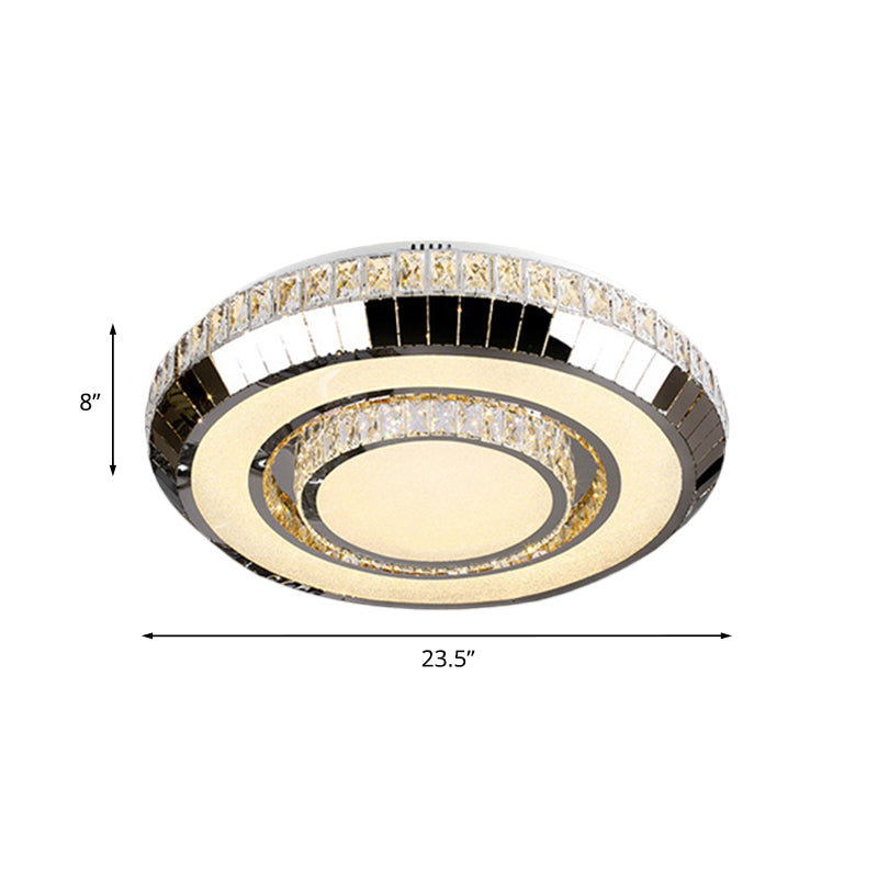 Stainless Steel LED Flush Mount Ceiling Light Simple Beveled Glass Crystal Round Lighting Fixture