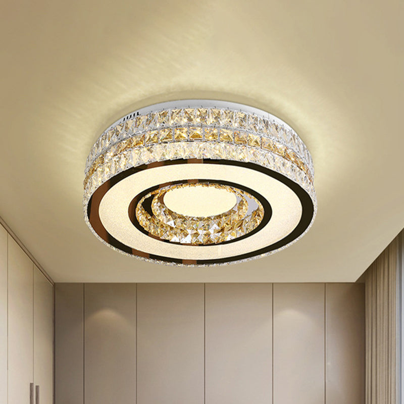 Inserted Crystal Nickel Flushount Drum LED Minimalist Close to Ceiling Lamp for Bedroom