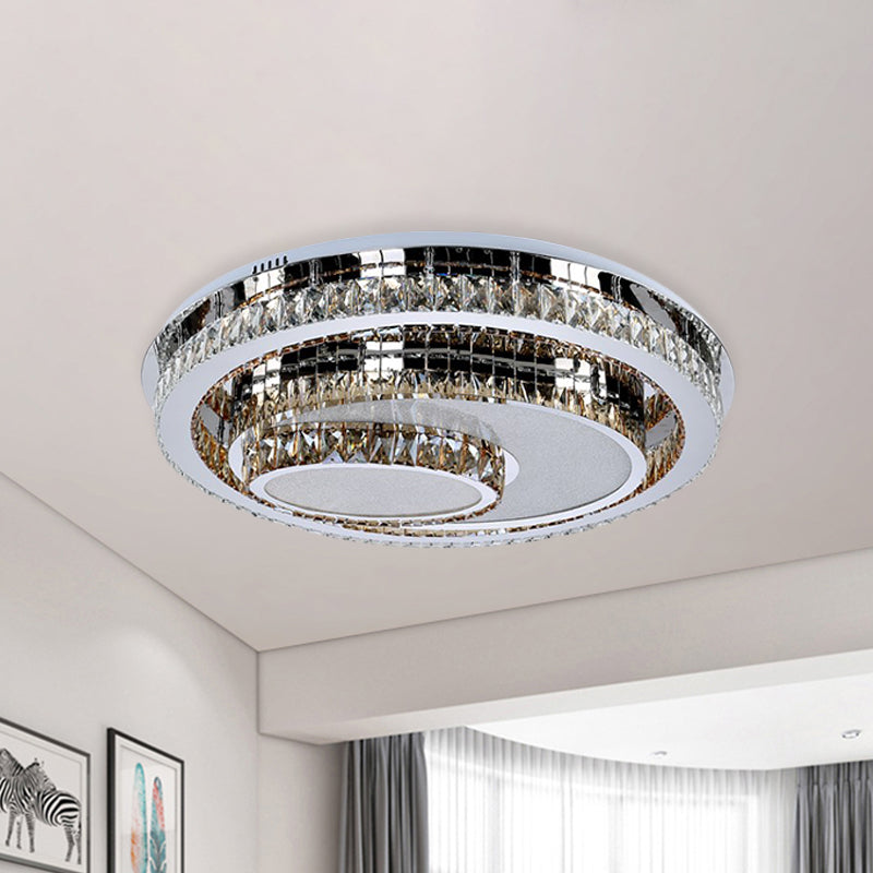 Stainless Steel Flush Mount Recessed Lighting Simple Beveled Crystal Prisms LED Living Room Ceiling Fixture