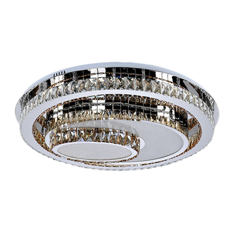Stainless Steel Flush Mount Recessed Lighting Simple Beveled Crystal Prisms LED Living Room Ceiling Fixture