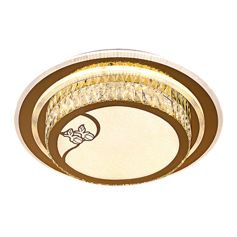 LED Crystal Ceiling Light Flush Mount Contemporary Chrome Drum Bedroom Lighting Fixture