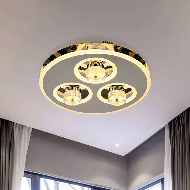 Circle Beveled Crystal Flushmount Nordic Bedroom LED Close to Ceiling Lighting Fixture in Nickel