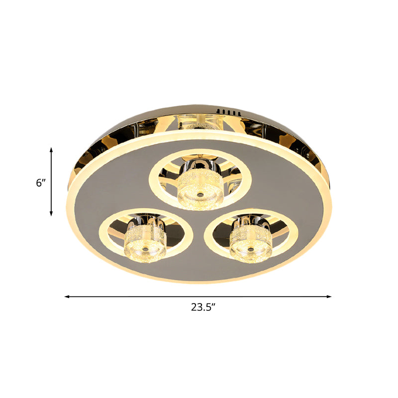 Circle Beveled Crystal Flushmount Nordic Bedroom LED Close to Ceiling Lighting Fixture in Nickel