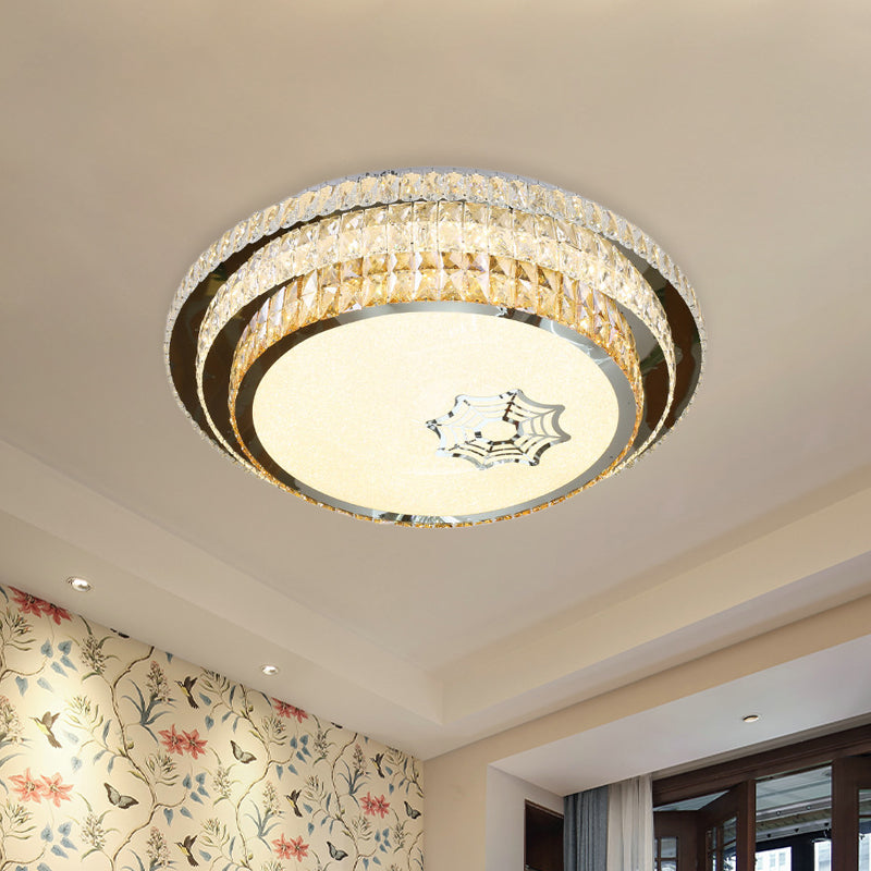 Stainless Steel Circle Light Fixture Ceiling Contemporary Crystal Bedroom LED Flush Mount Lighting
