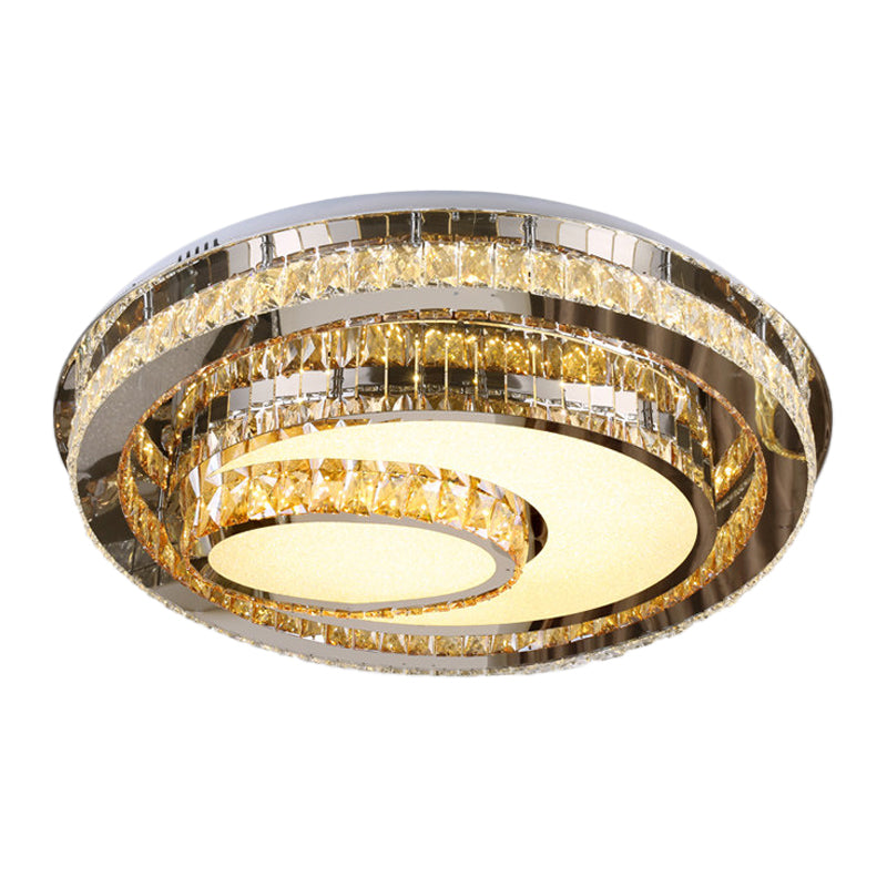LED Flushmount Ceiling Lamp Nordic Round Beveled Glass Crystal Lighting Fixture in Chrome
