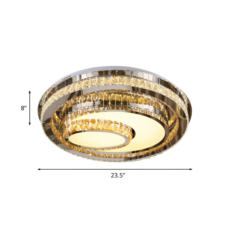 LED Flushmount Ceiling Lamp Nordic Round Beveled Glass Crystal Lighting Fixture in Chrome