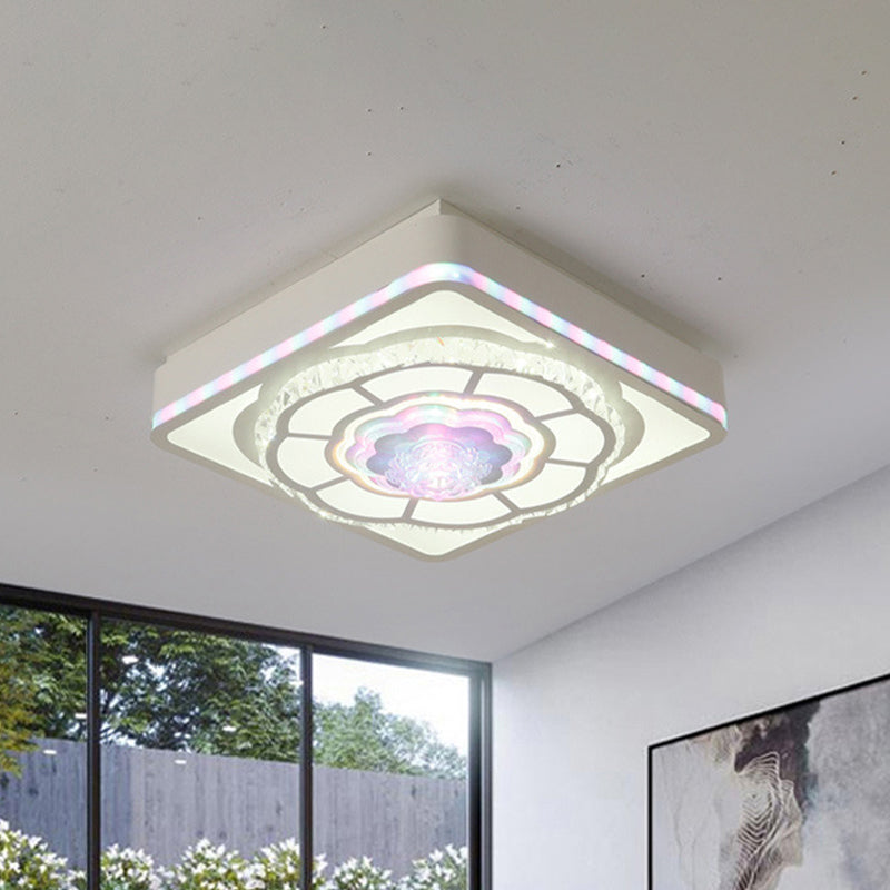 Square Bedroom Close to Ceiling Lamp Nordic Inserted Crystal White Flush Mount Light Fixture with Floral Design