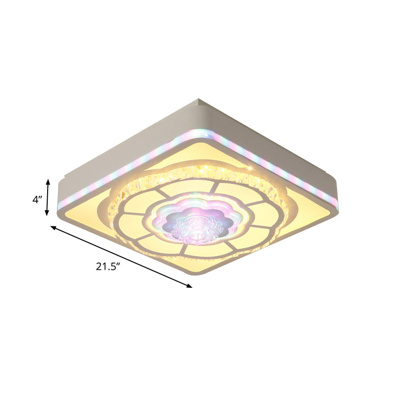 Square Bedroom Close to Ceiling Lamp Nordic Inserted Crystal White Flush Mount Light Fixture with Floral Design