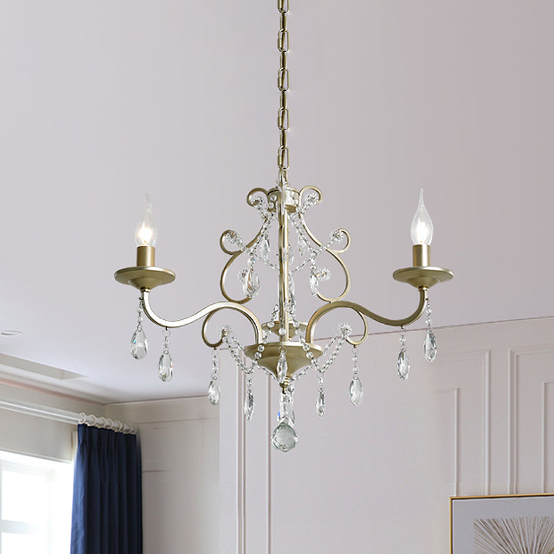 Candlestick Crystal Drip plafond hanglamp traditionele 3 lichten Gastkamer kroonluchter in goud