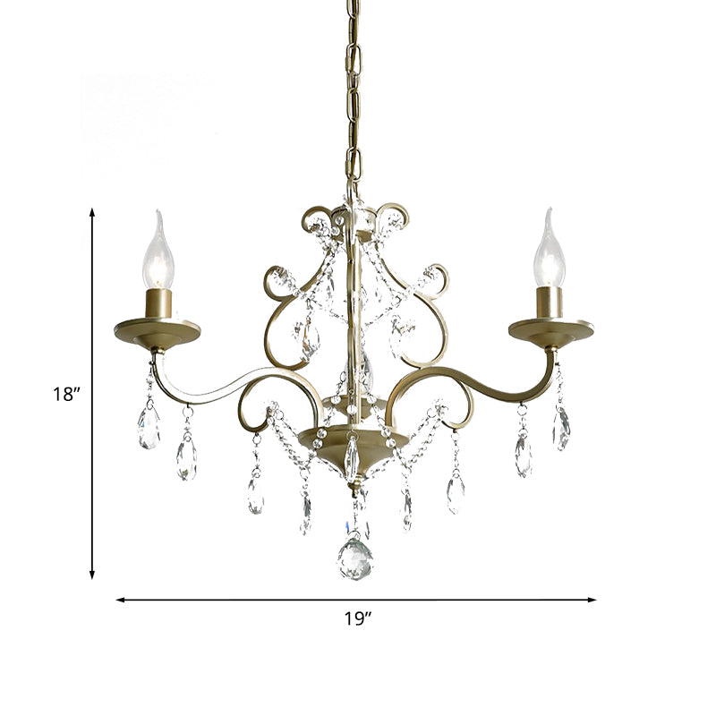 Candlestick Crystal Drip Ceiling Pendant Light Traditional 3 Lights Guest Room Chandelier in Gold